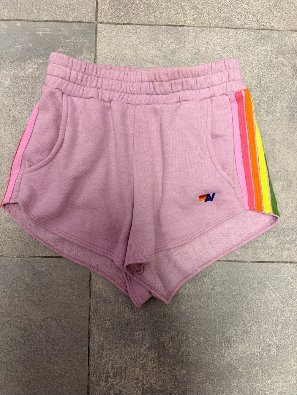 Aviator Nation Mauve Pink Green 5 Stripe Set Zip Up Hoodie Sweatpants Shorts XS - Picture 2 of 15